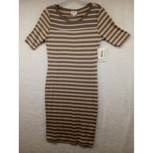 LuLaRoe NWT Julia Dress Size XS Taupe/Beige‎ Stripes Casual Stretch Bodycon Fit